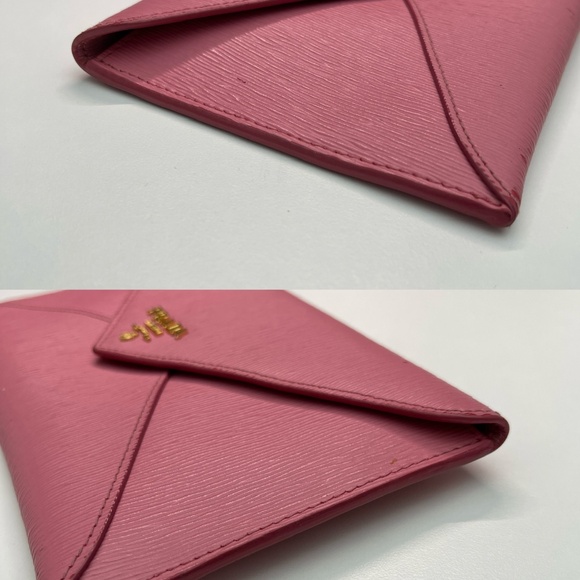 PRADA pink leather Saffiano metal Vitello Move envelope wallet clutch bag - Picture 14 of 16